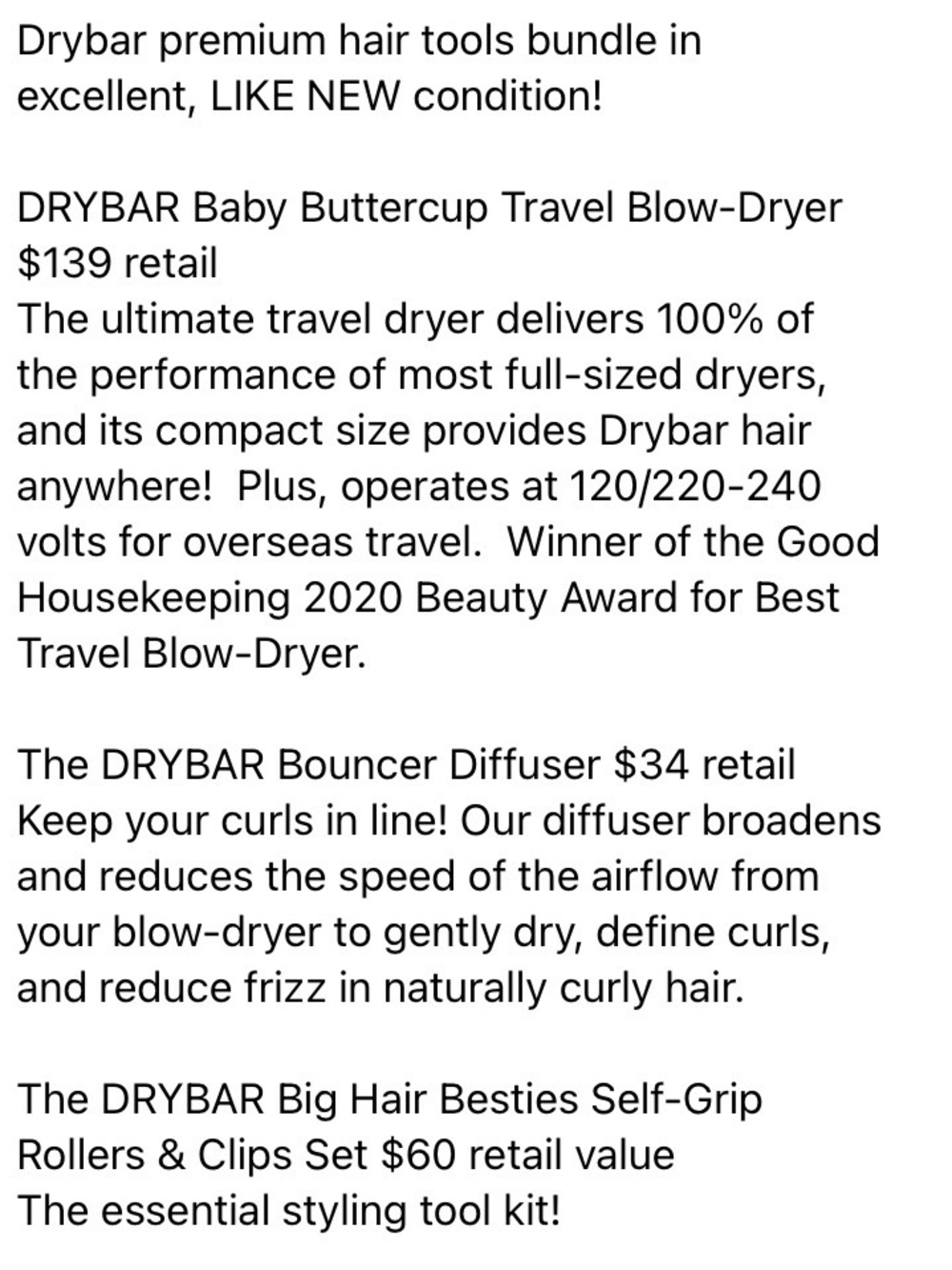 DRYBAR travel hair dryer, diffuser, rollers, clips - Picture 2 of 2